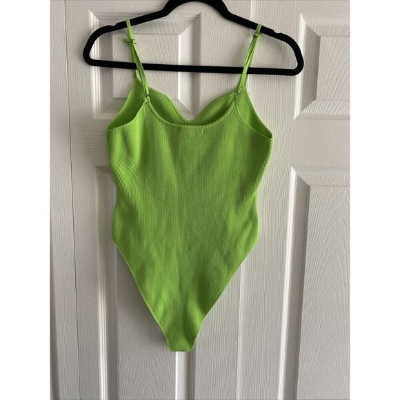 Grey Lab Los Angelas Green Ribbed Medium Bodysuit Spring Festival Rave High Cut - Picture 5 of 7